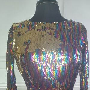 DRESS THE POPULATION MULTI COLOR SEQUIN DRESS